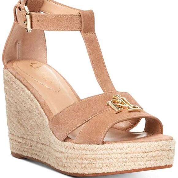 Ralph Lauren Hale Wedge Sandals Khaki Size 8.5 NWT - Picture 1 of 16
